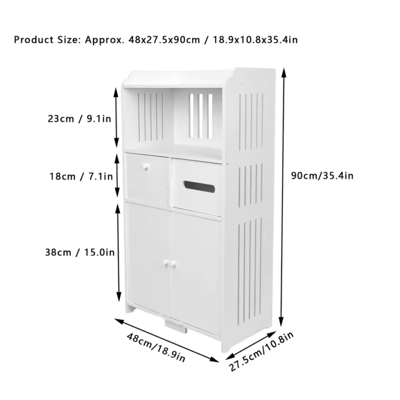 Bathroom Floor Storage Cabinet with Double Door Toilet Paper Storage Container Bathroom Organizer Furniture - Image 3