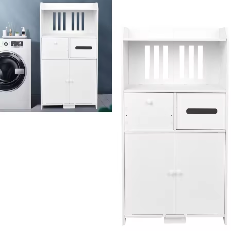 Bathroom Floor Storage Cabinet with Double Door Toilet Paper Storage Container Bathroom Organizer Furniture - Image 5