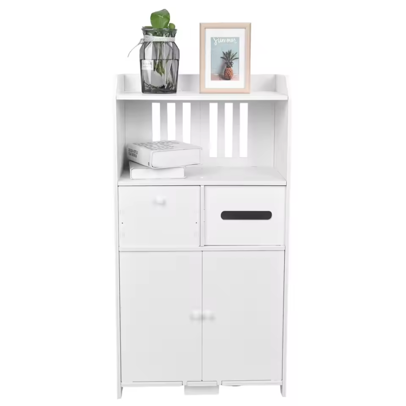 Bathroom Floor Storage Cabinet with Double Door Toilet Paper Storage Container Bathroom Organizer Furniture - Image 6