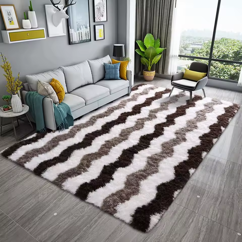 Soft Shaggy Rugs Plush Area Rugs for Living Room Bedroom Fluffy Carpets Home Decor,5x8ft,Stripe Brown - Image 3