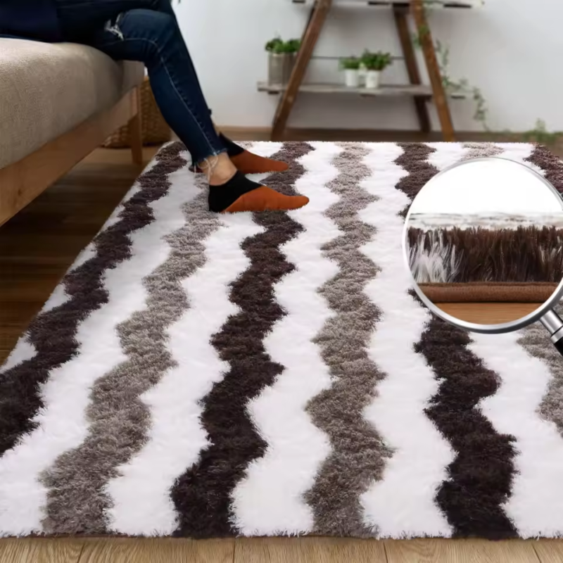 Soft Shaggy Rugs Plush Area Rugs for Living Room Bedroom Fluffy Carpets Home Decor,5x8ft,Stripe Brown - Image 2