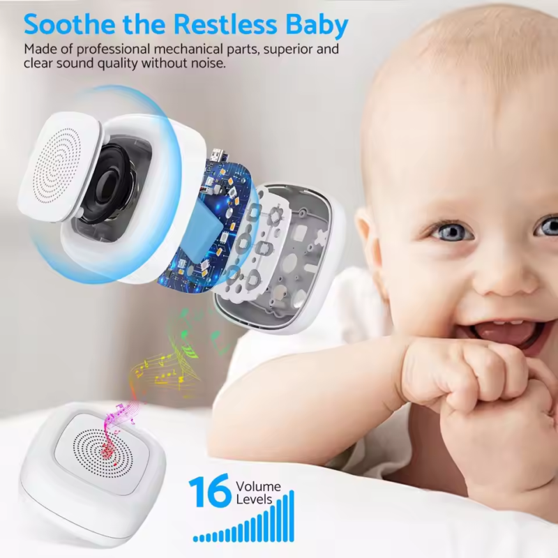 Wireless White Noise Machine Portable Sound Machine 30 Sounds Sleeping Aid Relax,7 Colour Baby Night Light with 3min Recording - Image 3